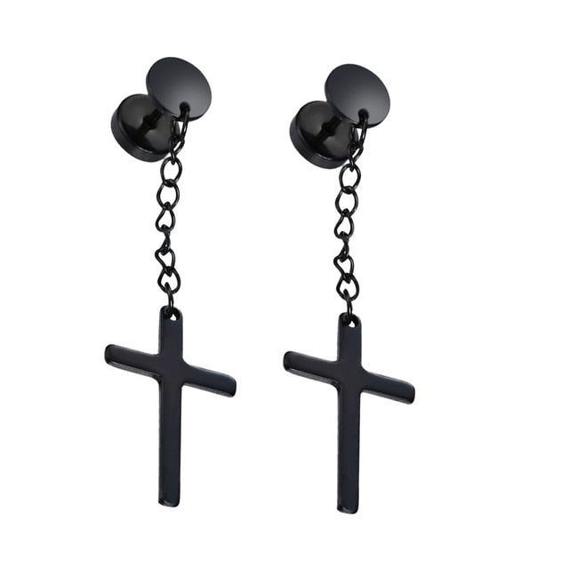 New Popular 1Pair Stainless Steel Ear Stud/Ear Clip Dangle Earrings For Men/Women Punk Black Piercing Fake Earrings Jewelry Gift