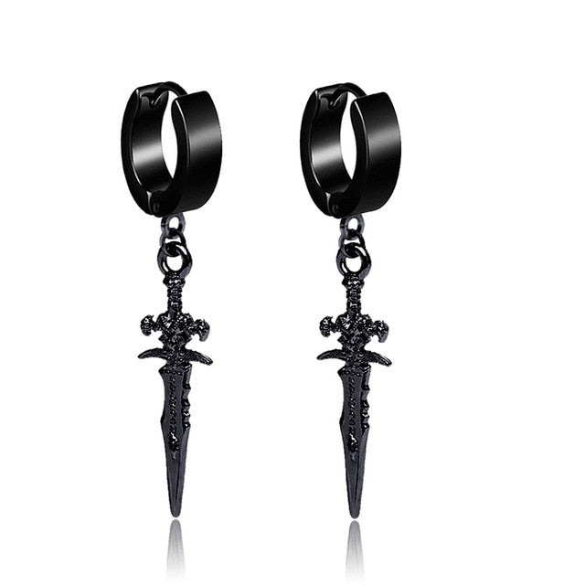 New Popular 1Pair Stainless Steel Ear Stud/Ear Clip Dangle Earrings For Men/Women Punk Black Piercing Fake Earrings Jewelry Gift