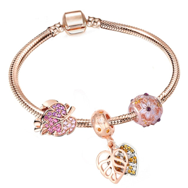 Bracelet de Charme fantaisie Acier inoxydable couleur rose