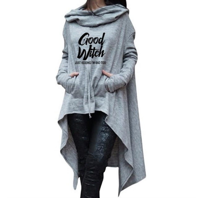 Letter Letters Print Hoodies For Women Long Irregular Sweatshirts Hoodies Kawaii Femmes Casual 2021 Printing Clothings Street