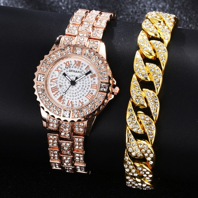 Diamond Women Watches Gold Watch Ladies Wrist Watches Luxury Brand Rhinestone Women&#39;s Bracelet Watches Female Relogio Feminino