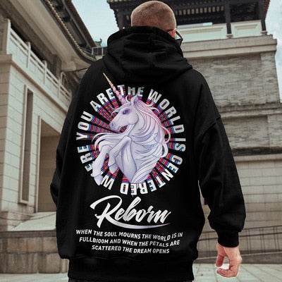 Hiver And Winter Fashion Oversize Long-sleeved Warm Plus Velvet Sweater Loose Anime Print Fat Plus Size Men's Hoodie Couple Top