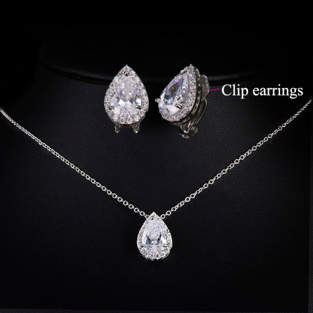 Nigerian Water Drop Cubic Zirconia Wedding Jewelry Sets inlay Luxury Crystal Bridal Jewelry Set Gifts For Bridesmaids AS099