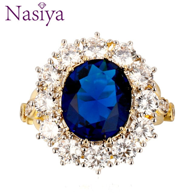 Nasiya New Design Romantic Luxury Ring Golden Color With 13x18MM Big Oval Sapphire Gemstones Fashion Fine Jewelry Wholesale