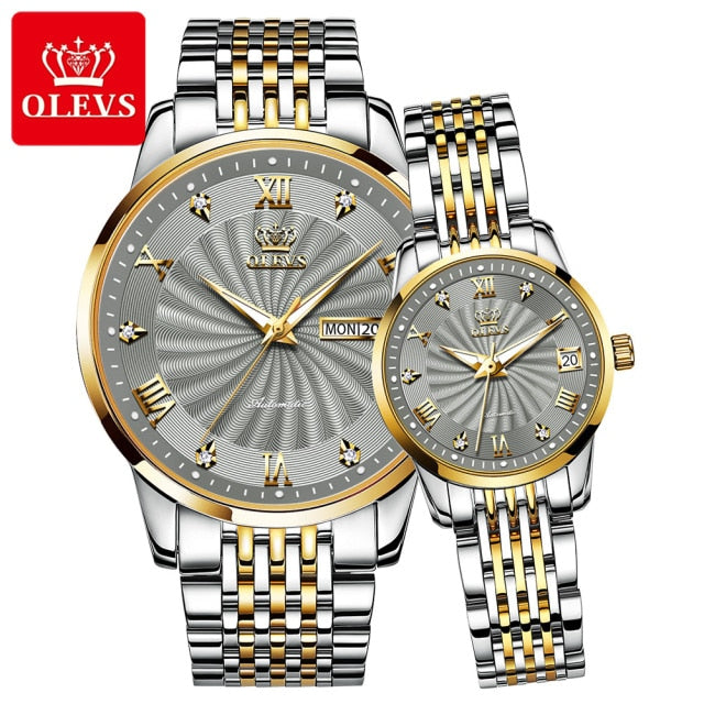 OLEVS Fashion Lovers Watches Brand Luxury Automatic Mechanical Watch Stainless Steel Waterproof Couple Watch relogio masculino