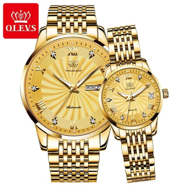 OLEVS Fashion Lovers Watches Brand Luxury Automatic Mechanical Watch Stainless Steel Waterproof Couple Watch relogio masculino