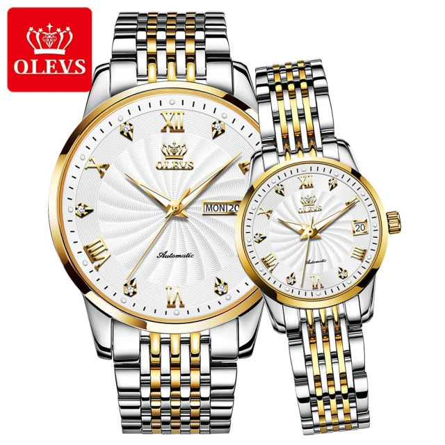 OLEVS Fashion Lovers Watches Brand Luxury Automatic Mechanical Watch Stainless Steel Waterproof Couple Watch relogio masculino