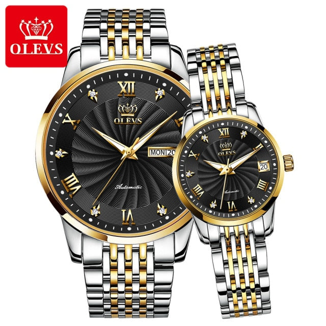 OLEVS Fashion Lovers Watches Brand Luxury Automatic Mechanical Watch Stainless Steel Waterproof Couple Watch relogio masculino