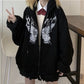 Hip Hop Oversize Women Hoodies Autumn Streetwear Butterfly Print Black Sweatshirt Harajuku Zip Up Goth Punk Female Jacket Hoodie