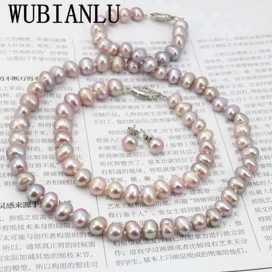 WUBIANLU Purpel Pearl Necklace Sets Fish Clasp 7-8mm Necklace 18 Inch Bracelet 7.5 Inch Earring Women Jewelry Making Design